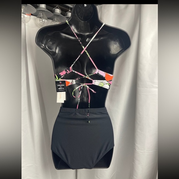 NWT Salt + Cove Bikini • Strappy Push-Up Top & Shirred High Waist Retro Bottoms - Picture 5 of 13